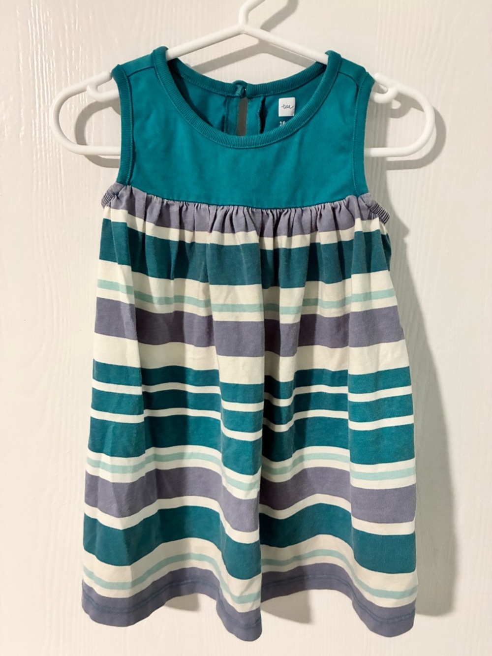 Tea Collection Teal and White Striped Sleeveless Dress